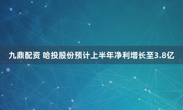九鼎配资 哈投股份预计上半年净利增长至3.8亿